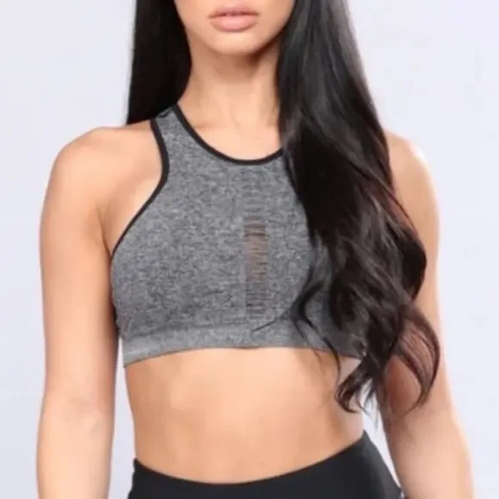 Zobha Heather Gray Cut Out Racerback Sports Bra Large